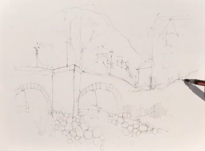 Beddgelert Bridge painting, Stage 1: Big Shapes